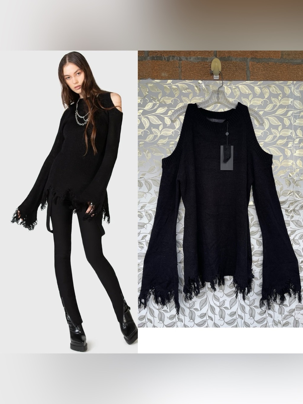 Killstar Cold Shoulder Distressed Knit Sweater Black XXL Whimsigoth Goth
